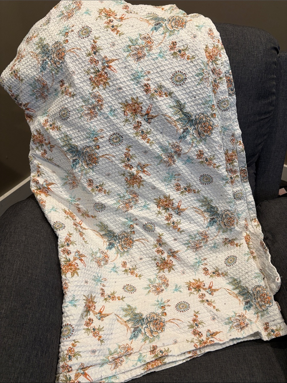 Sarah Anderson 100% Turkish Cotton Floral Waffle Weave Blanket Coverlet Throw